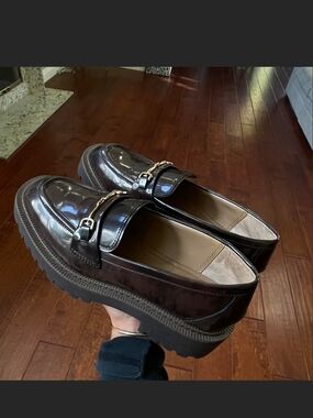 Sam Edelman Dark Brown Patent Loafers with Gold Bit